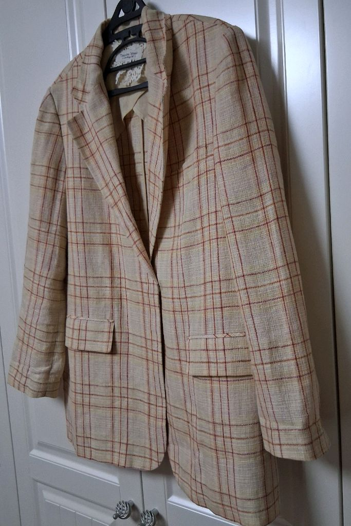 써스데이아일랜드 린넨혼방 체크홑겹자켓55 루즈핏 이미지