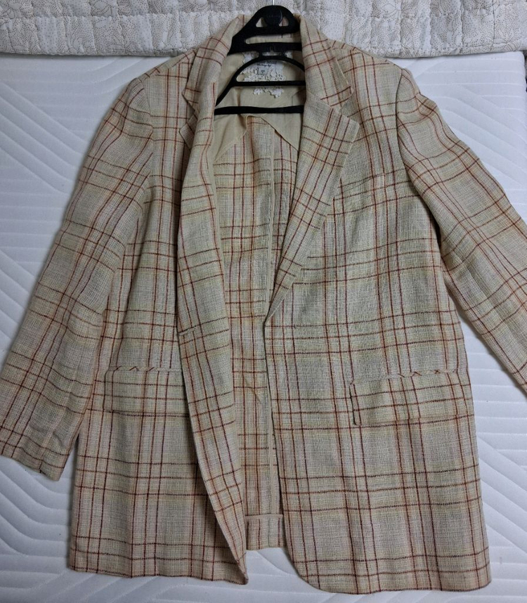 써스데이아일랜드 린넨혼방 체크홑겹자켓55 루즈핏 이미지