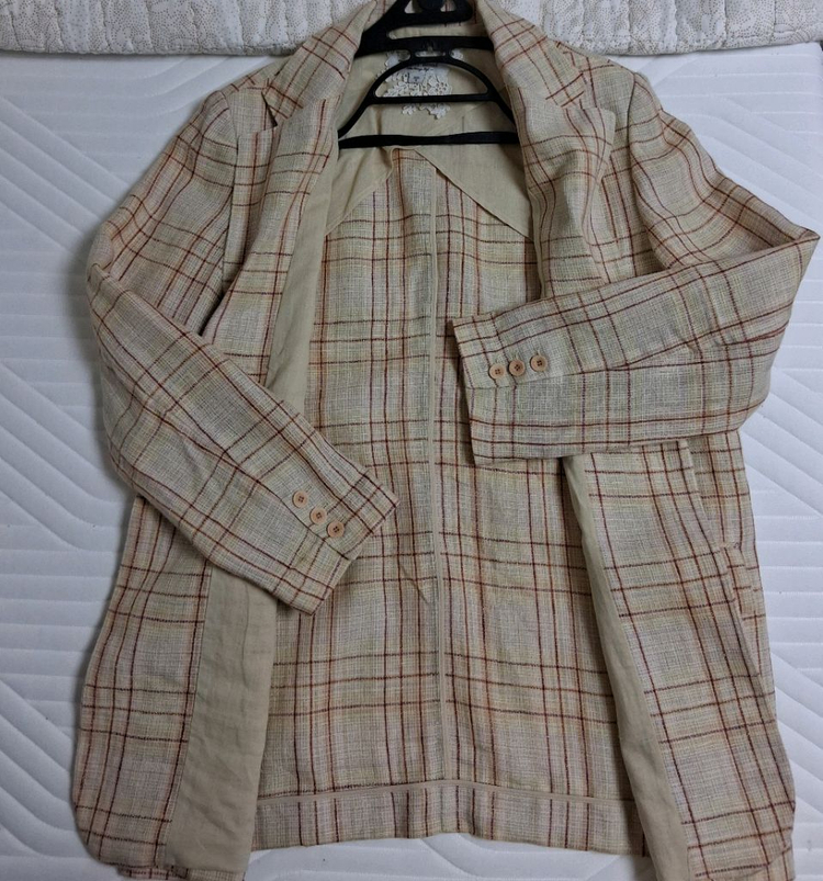 써스데이아일랜드 린넨혼방 체크홑겹자켓55 루즈핏 이미지