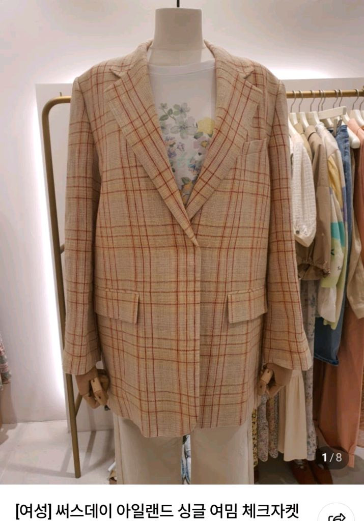 써스데이아일랜드 린넨혼방 체크홑겹자켓55 루즈핏 이미지