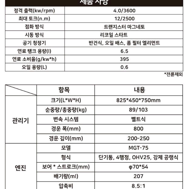 MGT-75 소형관리기 새제품 텃밭관리 4행정 경작기 이미지