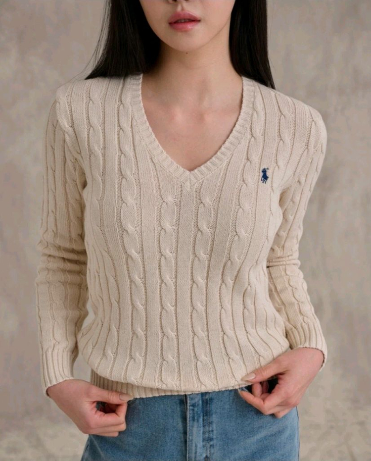 폴로 랄프로렌 케이블 브이넥 니트 S 아이보리 (1회착용) 이미지