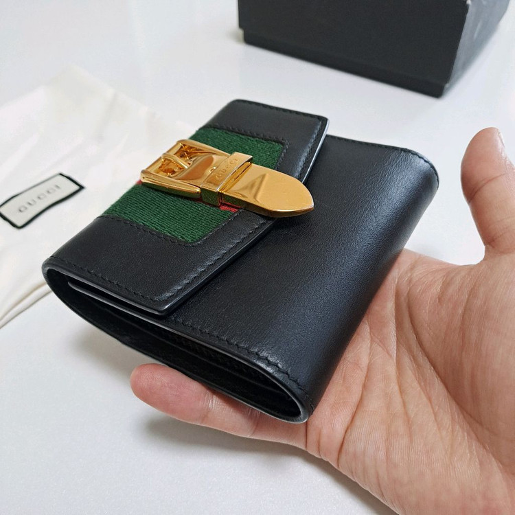 [100%/정품] 구찌 실비 트리이 폴드 지갑 블랙, 구찌지갑,구찌반지갑,구찌중지갑 이미지