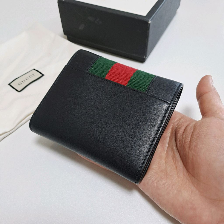 [100%/정품] 구찌 실비 트리이 폴드 지갑 블랙, 구찌지갑,구찌반지갑,구찌중지갑 이미지