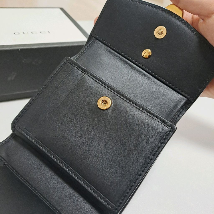 [100%/정품] 구찌 실비 트리이 폴드 지갑 블랙, 구찌지갑,구찌반지갑,구찌중지갑 이미지