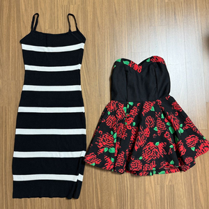 줄무늬 슬리브리스 원피스 + 블랙 장미 미니 원피스(55 사이즈) 이미지