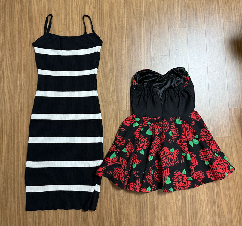 줄무늬 슬리브리스 원피스 + 블랙 장미 미니 원피스(55 사이즈) 이미지