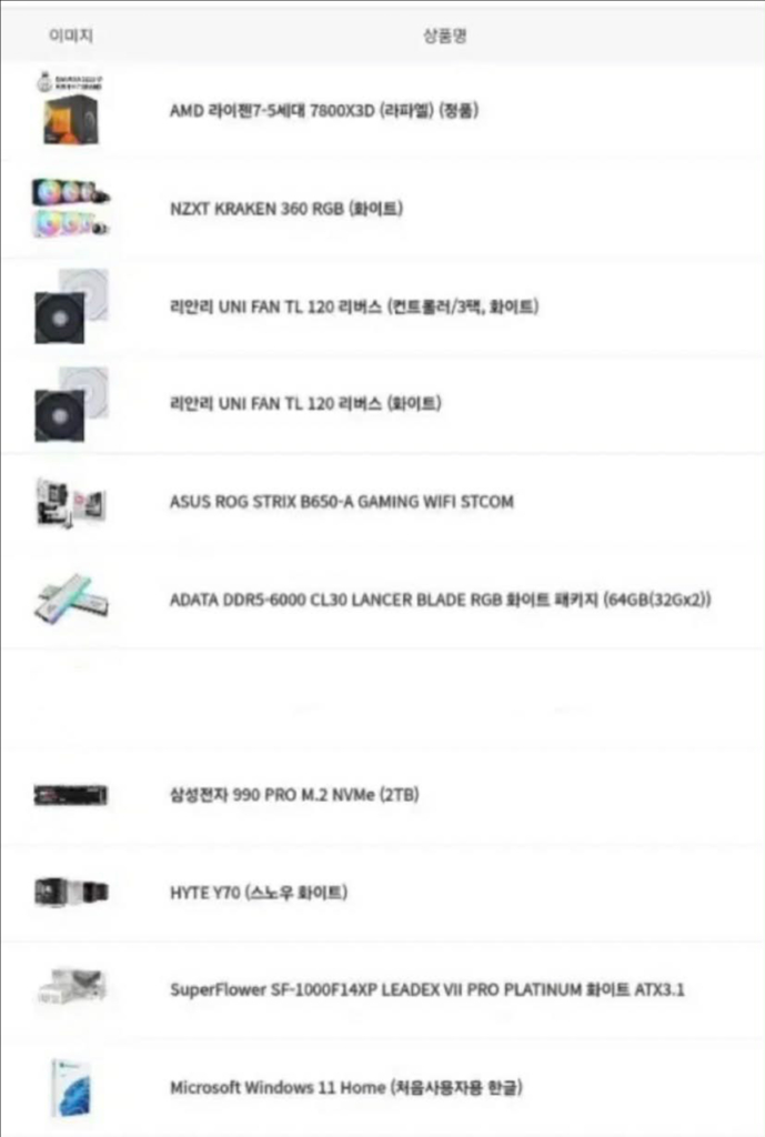 7800x3d ddr5 64gb 게이밍 컴퓨터 반 본체 이미지
