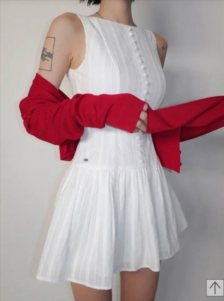 (새상품) 페일제이드 베이직 자카드 펀칭 드레스 원피스 화이트 M 이미지