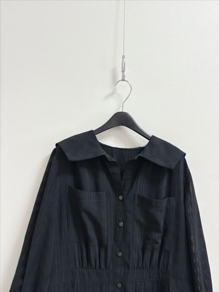 칼라거펠트 플리츠 쉬폰 카라 원피스 이미지