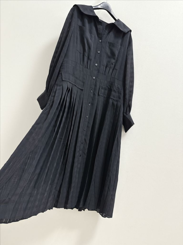 칼라거펠트 플리츠 쉬폰 카라 원피스 이미지