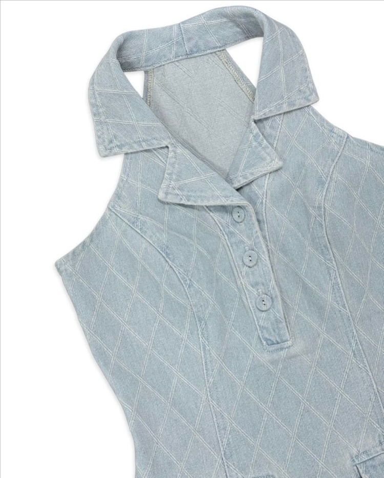 (새상품) 페일제이드 데님 자카드 홀터 드레스 원피스 연청 S 이미지