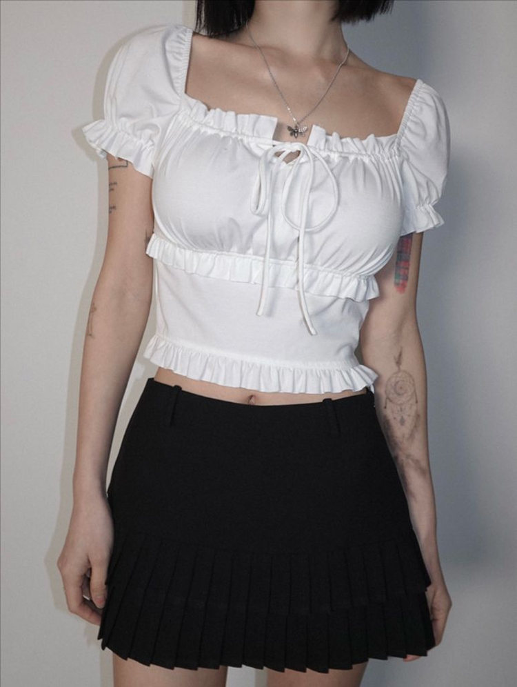 (새상품) 페일제이드 베이직 크롭 퍼프 블라우스 화이트 이미지