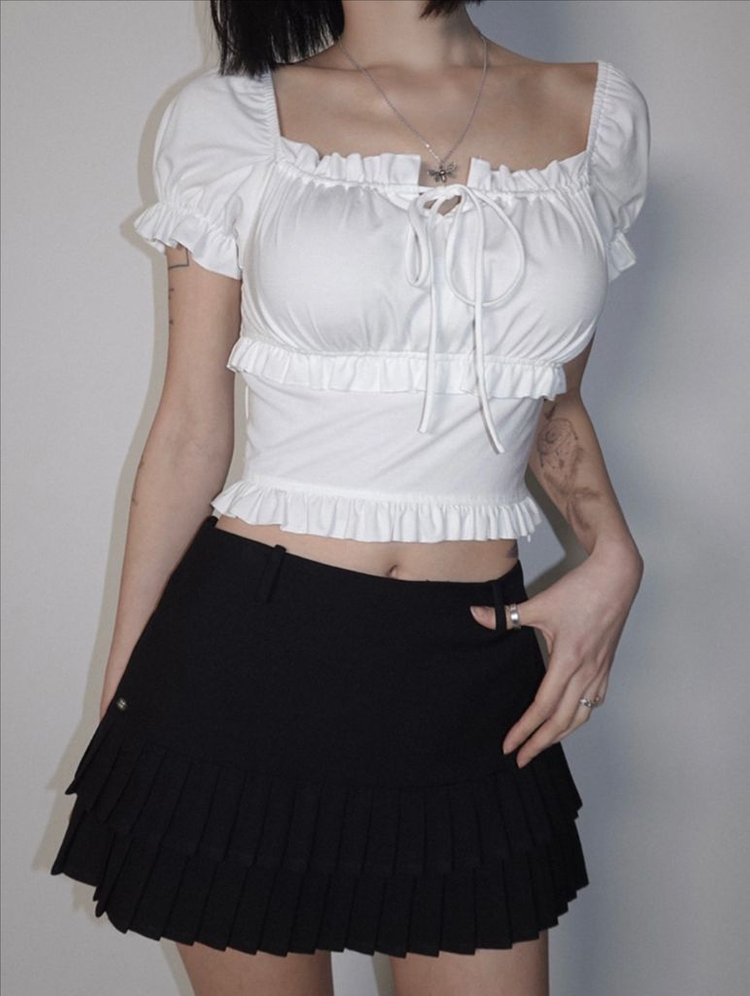 (새상품) 페일제이드 베이직 크롭 퍼프 블라우스 화이트 이미지