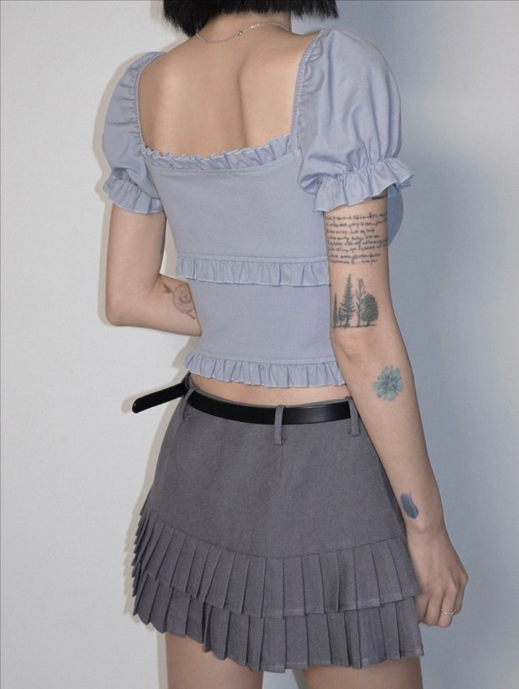 (새상품) 페일제이드 베이직 크롭 퍼프 블라우스 소라 이미지