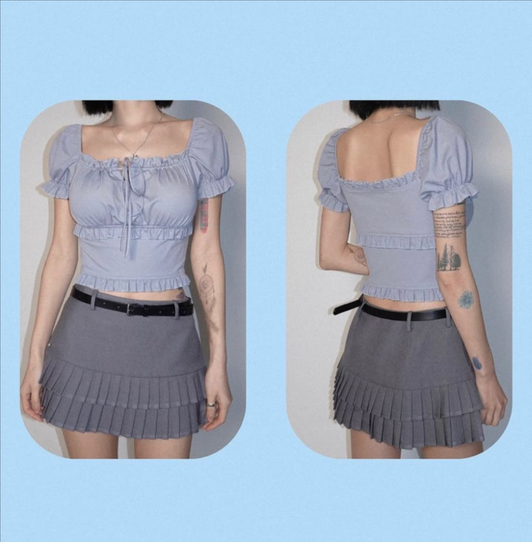 (새상품) 페일제이드 베이직 크롭 퍼프 블라우스 소라 이미지