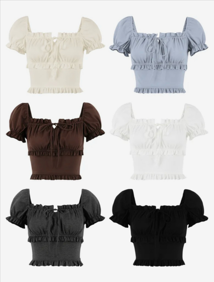 (새상품) 페일제이드 베이직 크롭 퍼프 블라우스 소라 이미지