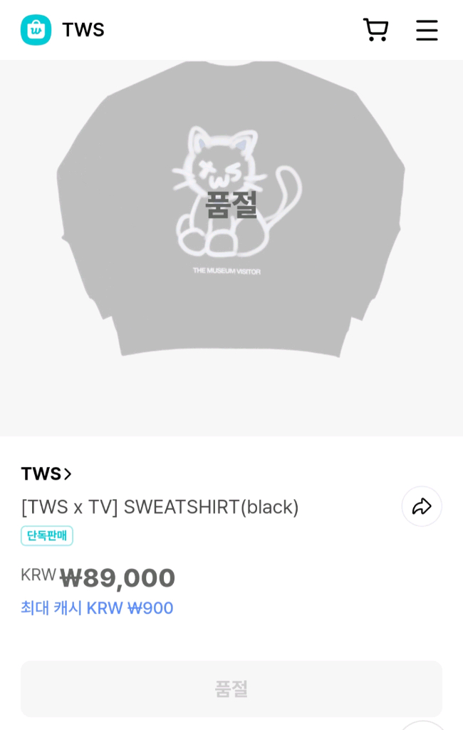 더뮤지엄비지터 TWS 투어스 맨투맨 티셔츠 블랙 M 이미지