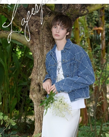 칼라거펠트 진주 디테일 데님 자켓 66사이즈 정품 이미지