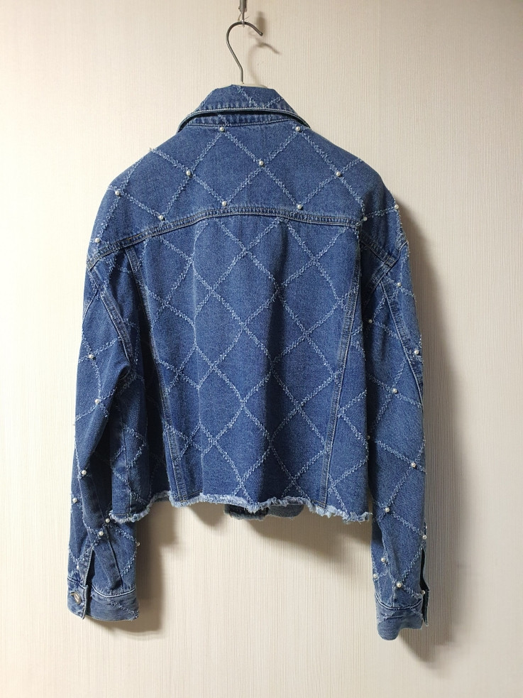 칼라거펠트 진주 디테일 데님 자켓 66사이즈 정품 이미지