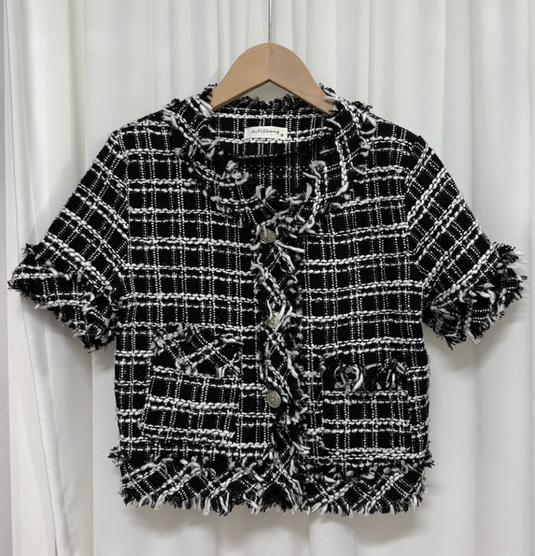 블랙 수술 트위드 반팔 자켓 이미지