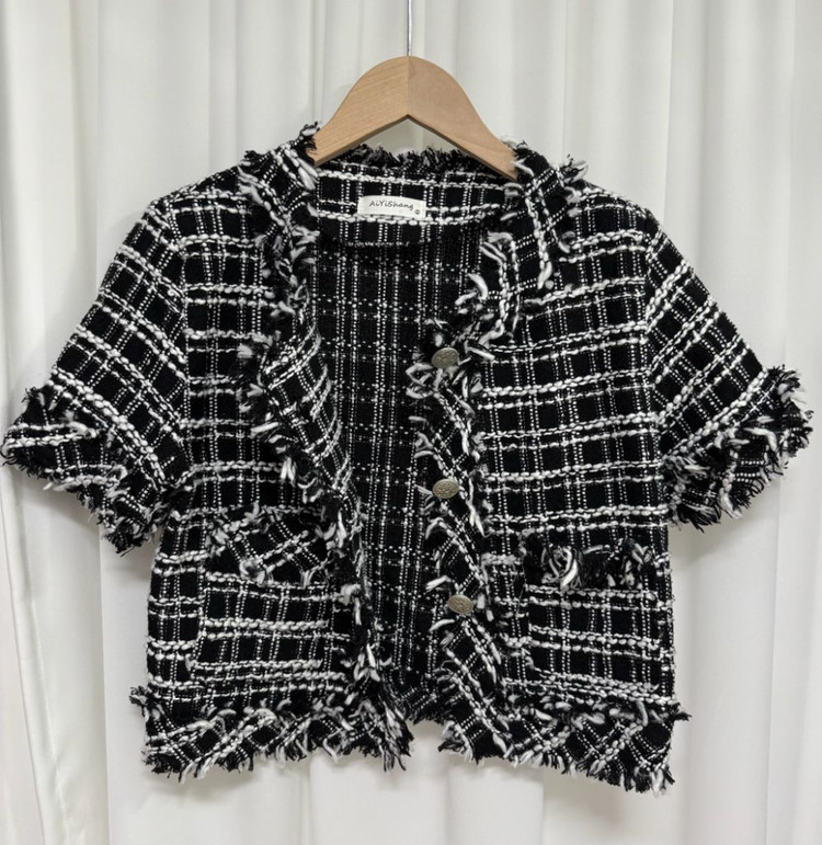 블랙 수술 트위드 반팔 자켓 이미지