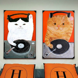 그림 액자 팝아트 인테리어소품 고양이그림 DJ고양이액자 세트 거실 대형 벽걸이 인테리어 포인트 장식용 아트포스터 이미지