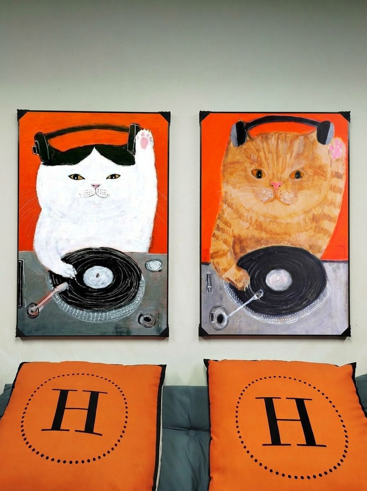 그림 액자 팝아트 인테리어소품 고양이그림 고양이액자 디제잉 귀여운 반려묘 아트 대형 거실 꾸미기 아이방 벽걸이 액자 이미지