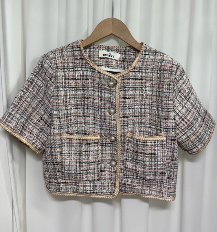 체크 트위드 반팔 자켓 이미지