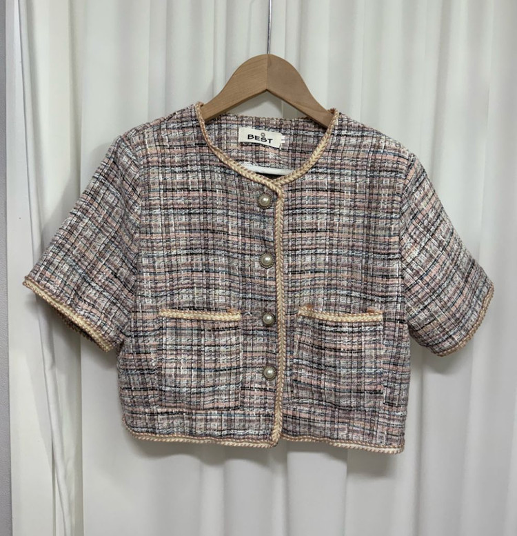 체크 트위드 반팔 자켓 이미지