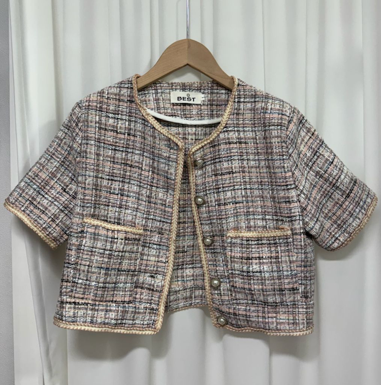 체크 트위드 반팔 자켓 이미지