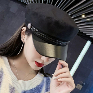 블랙 레더 캡 모자 헌팅캡 이미지