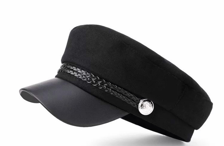 블랙 레더 캡 모자 헌팅캡 이미지