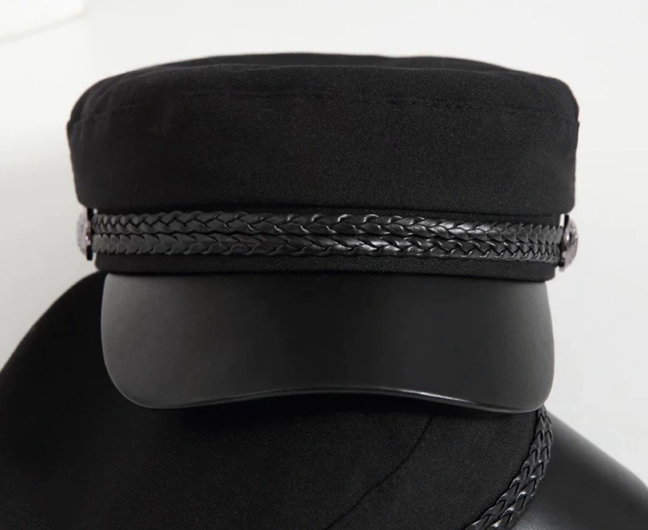 블랙 레더 캡 모자 헌팅캡 이미지