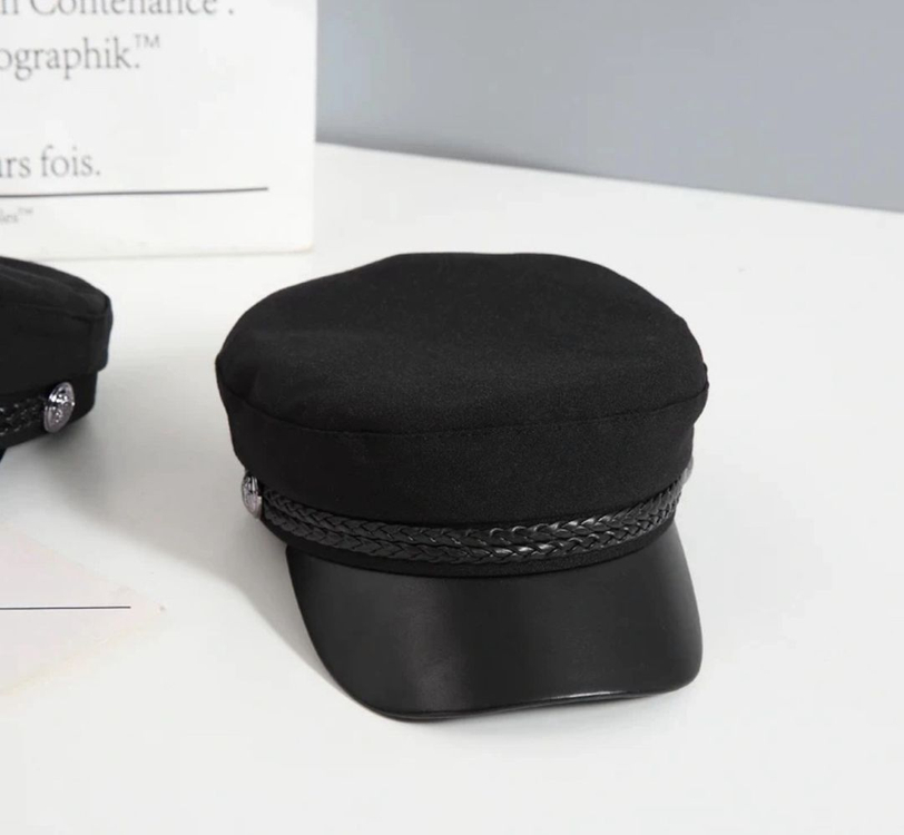 블랙 레더 캡 모자 헌팅캡 이미지