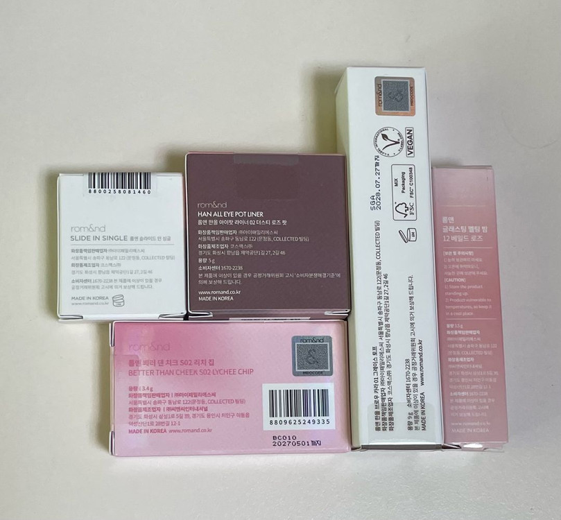 롬앤 한올 아이팟 더스티 로즈팟,리치칩,포도크림,브로우카라 그레이스토프,멜팅밤 베일드로즈 이미지