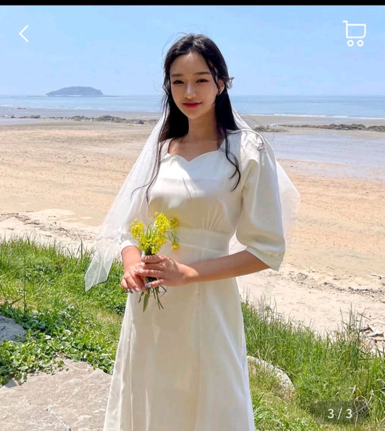 하트넥 화이트 롱 쉬폰 원피스 셀프웨딩 드레스 M 66반까지 이미지