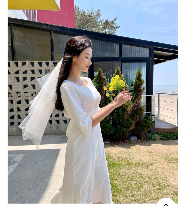 하트넥 화이트 롱 쉬폰 원피스 셀프웨딩 드레스 M 66반까지 이미지