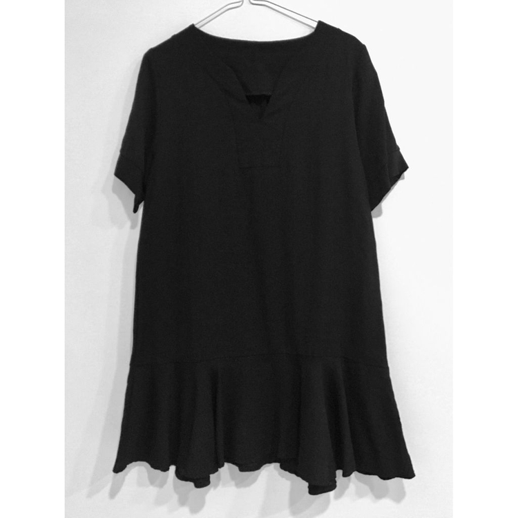 블랙 미니 원피스 린넨혼방 이미지