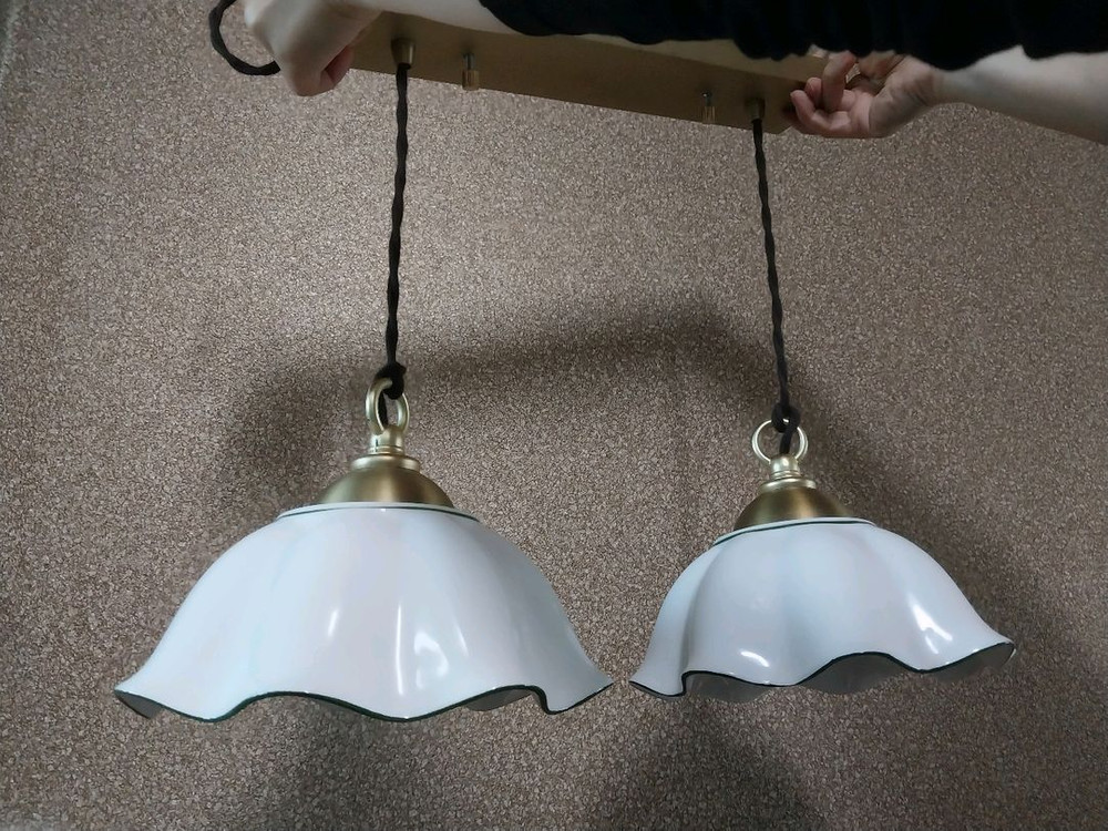 엔틱 도자기 식탁/천정 2구 조명 갓 이미지