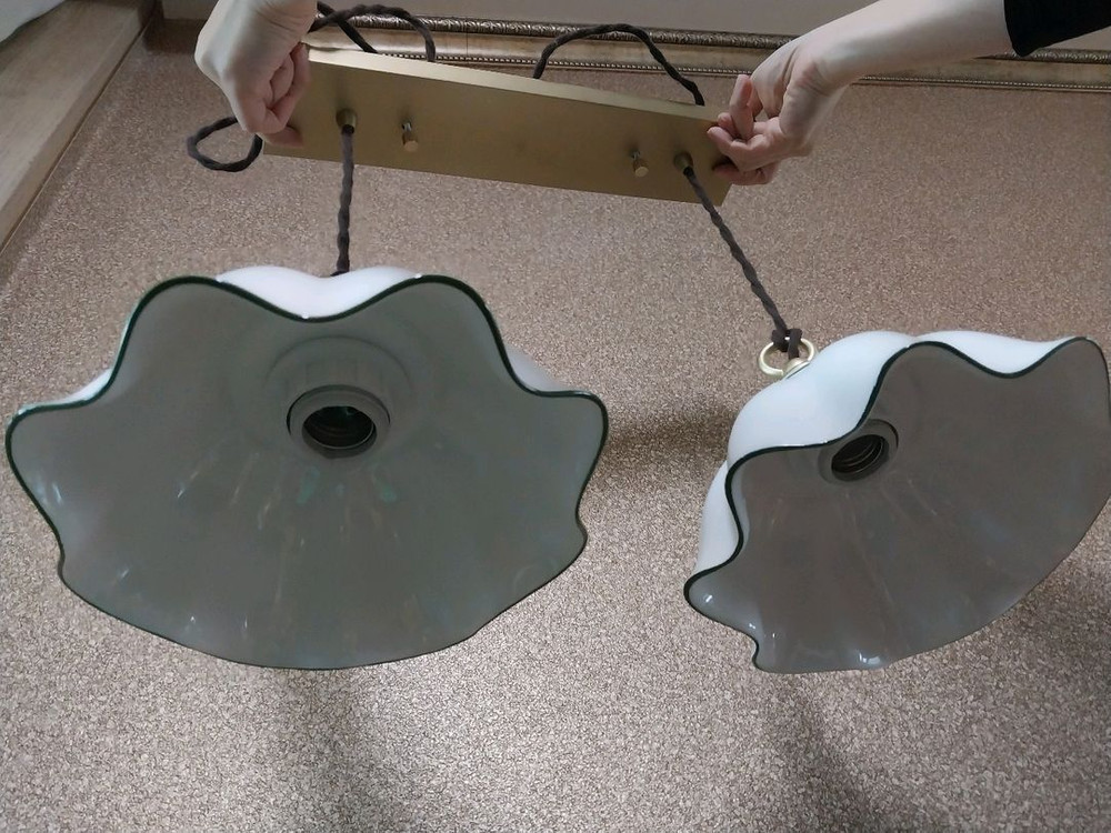 엔틱 도자기 식탁/천정 2구 조명 갓 이미지