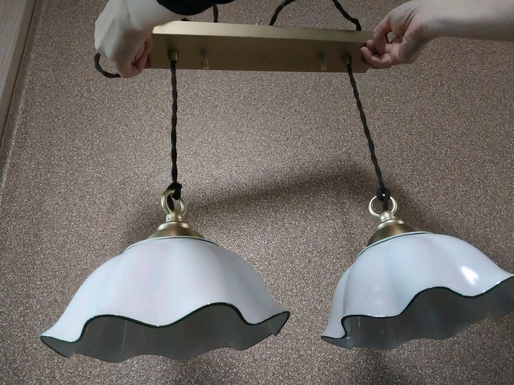 엔틱 도자기 식탁/천정 2구 조명 갓 이미지