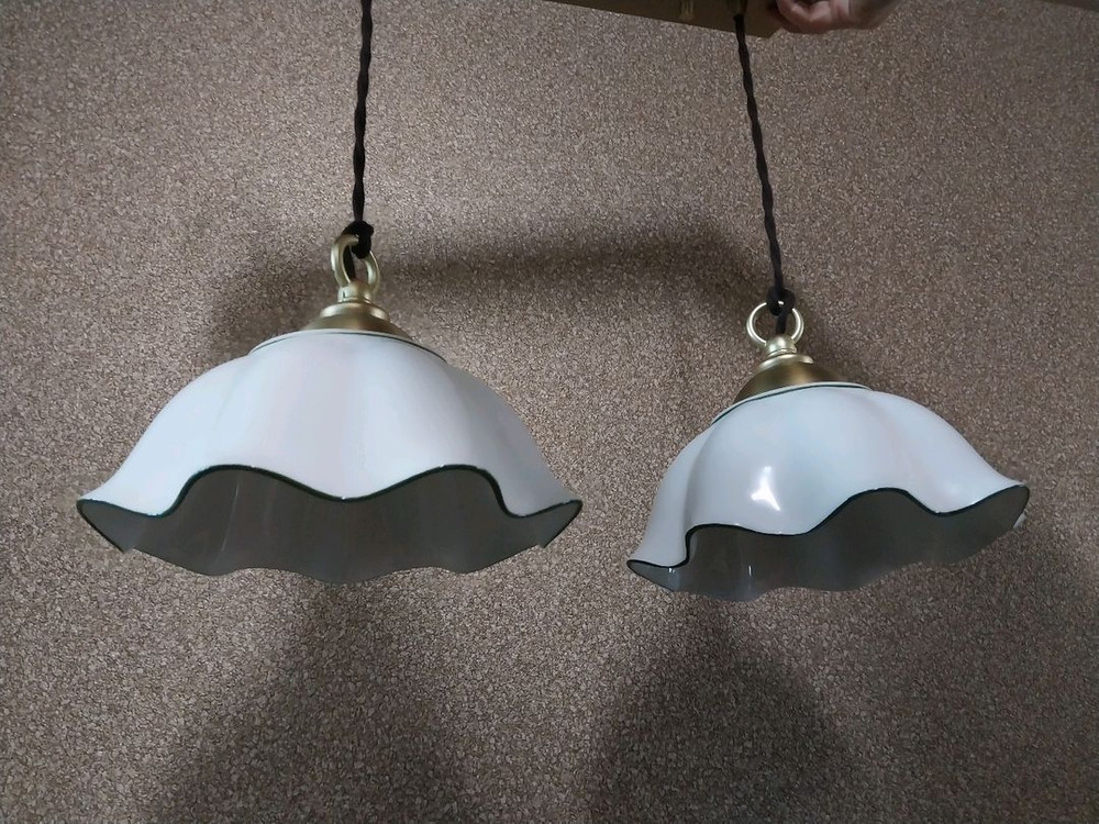 엔틱 도자기 식탁/천정 2구 조명 갓 이미지