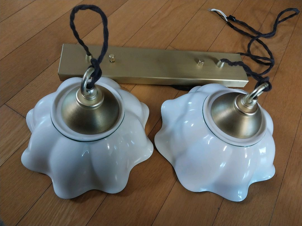 엔틱 도자기 식탁/천정 2구 조명 갓 이미지