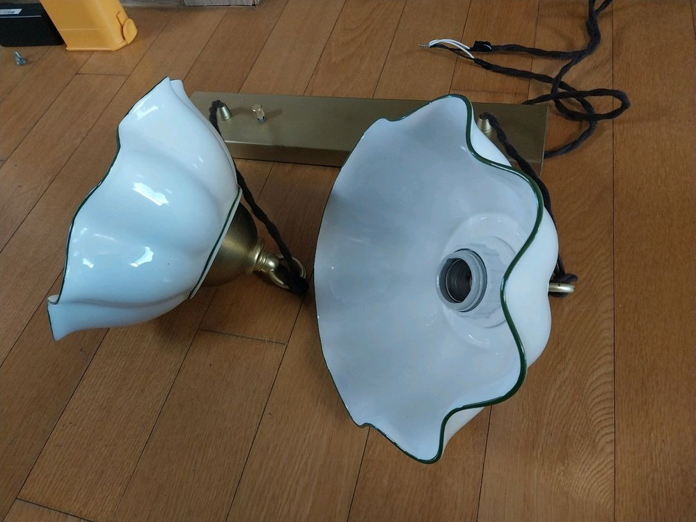 엔틱 도자기 식탁/천정 2구 조명 갓 이미지