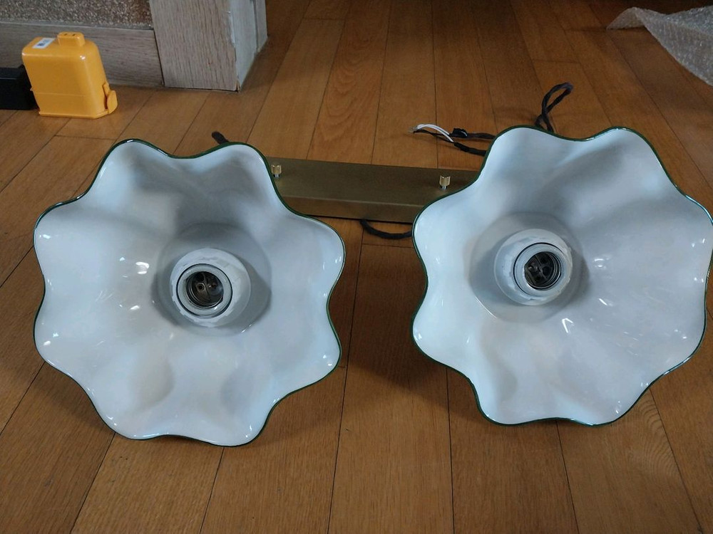 엔틱 도자기 식탁/천정 2구 조명 갓 이미지