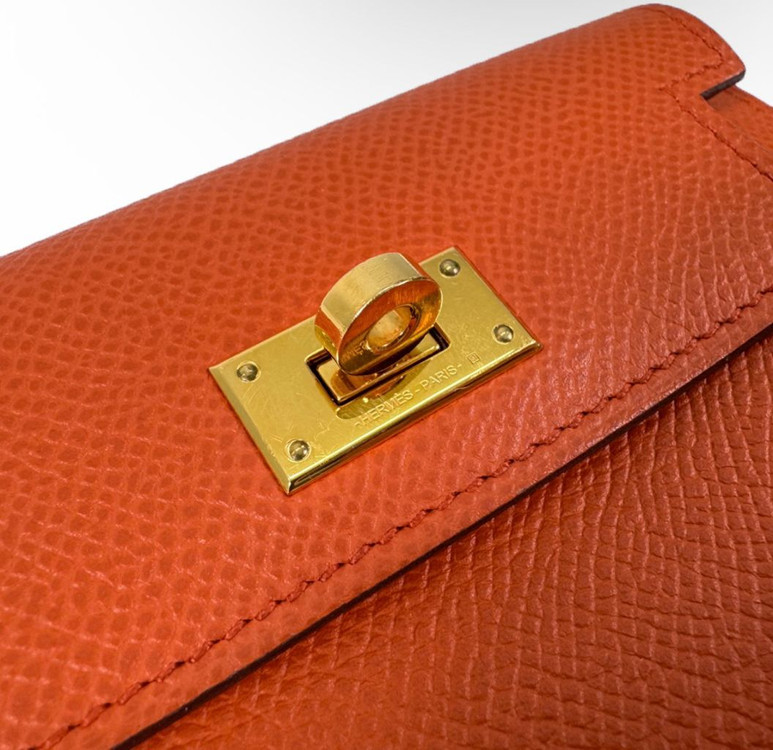 에르메스 여성 켈리 포켓 컴팩트 앱송 카드 지갑 월릿 금장 오렌지 이미지