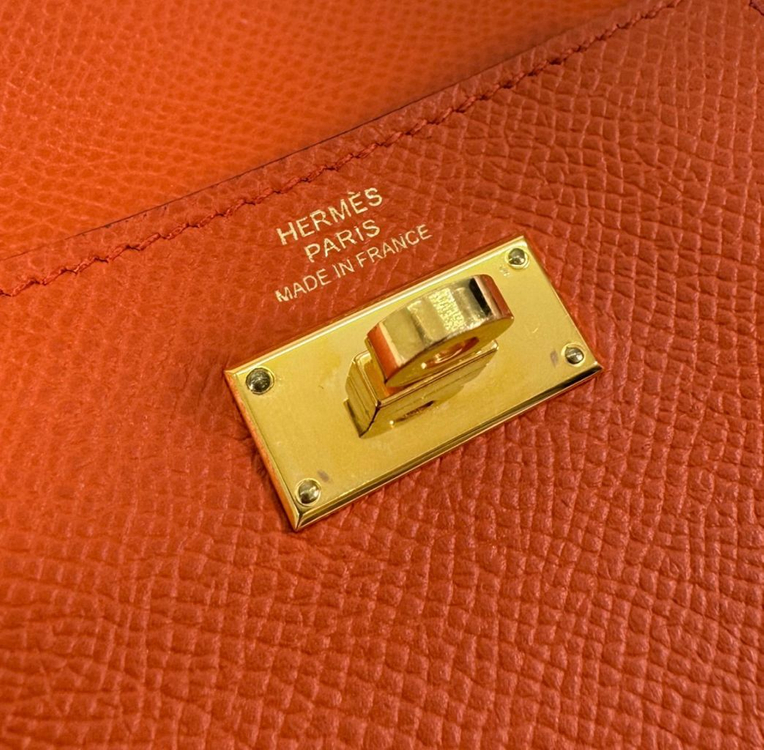 에르메스 여성 켈리 포켓 컴팩트 앱송 카드 지갑 월릿 금장 오렌지 이미지