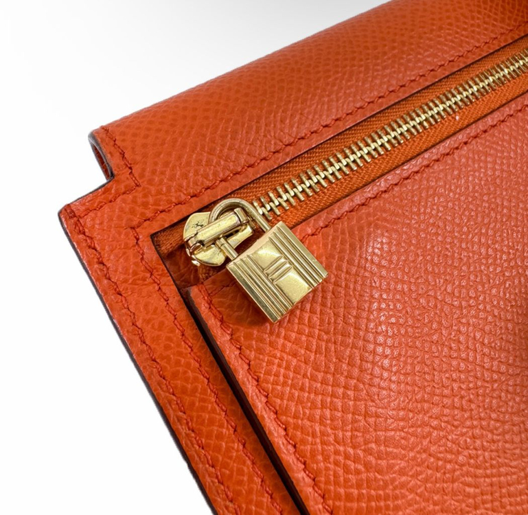에르메스 여성 켈리 포켓 컴팩트 앱송 카드 지갑 월릿 금장 오렌지 이미지