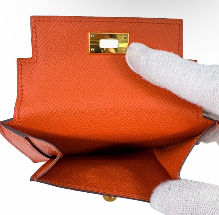 에르메스 여성 켈리 포켓 컴팩트 앱송 카드 지갑 월릿 금장 오렌지 이미지